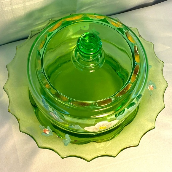 COPY - 1904 VOGUE ENAMELLED ROSES ROUND COVERED BUTTER DISH JEFFERSON GLASS COM… - Picture 3 of 14